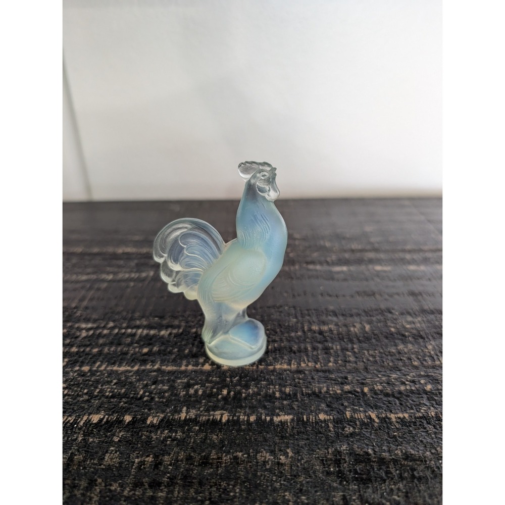 Sabino Glass France Opalescent Rooster Figurine - Signed 1930s Art Deco 3.5"